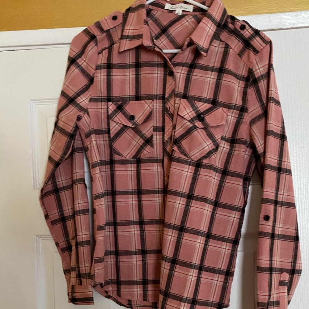 Pink and Black Plaid Button-up Shirt